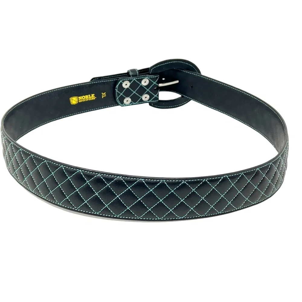 Noble Outfitters Equestrian Classic Quilted Belt Black w/Blue Stitching  sz XL